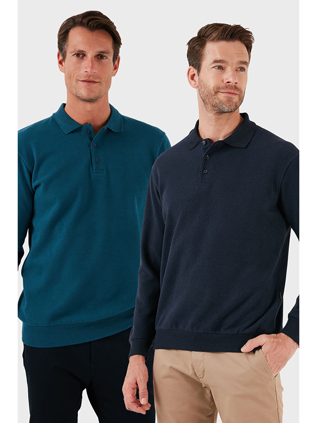 Lacivert Pamuk Karışımlı Regular Fit 2'li Paket Polo Yaka Kazak 456223S2
