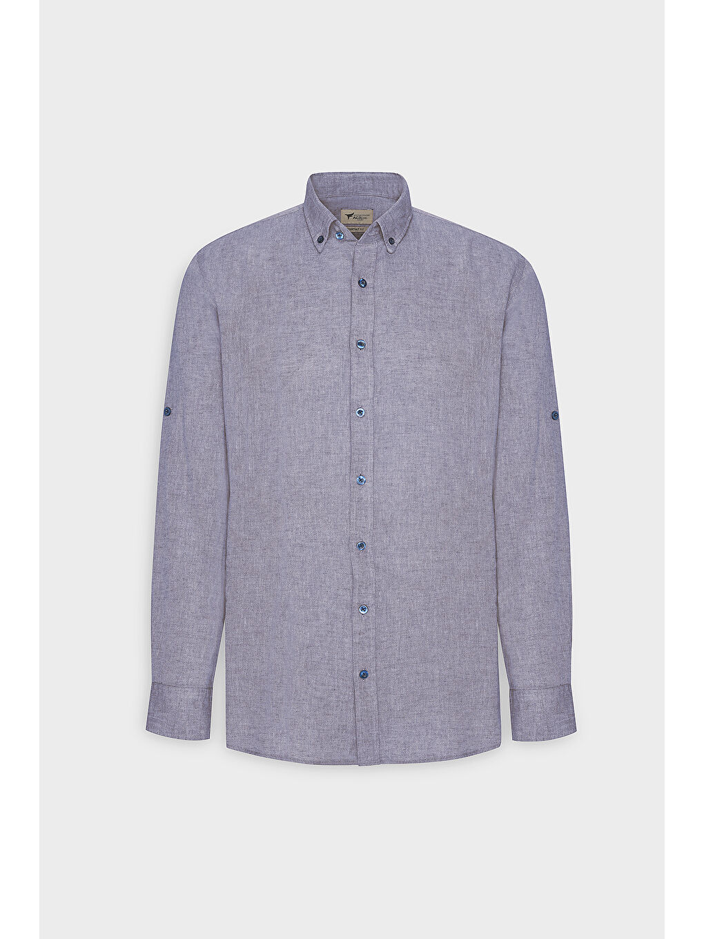 Erkek Lacivert Comfort Fit Rahat Kesim Düğmeli Yaka Casual Keten Gömlek-5