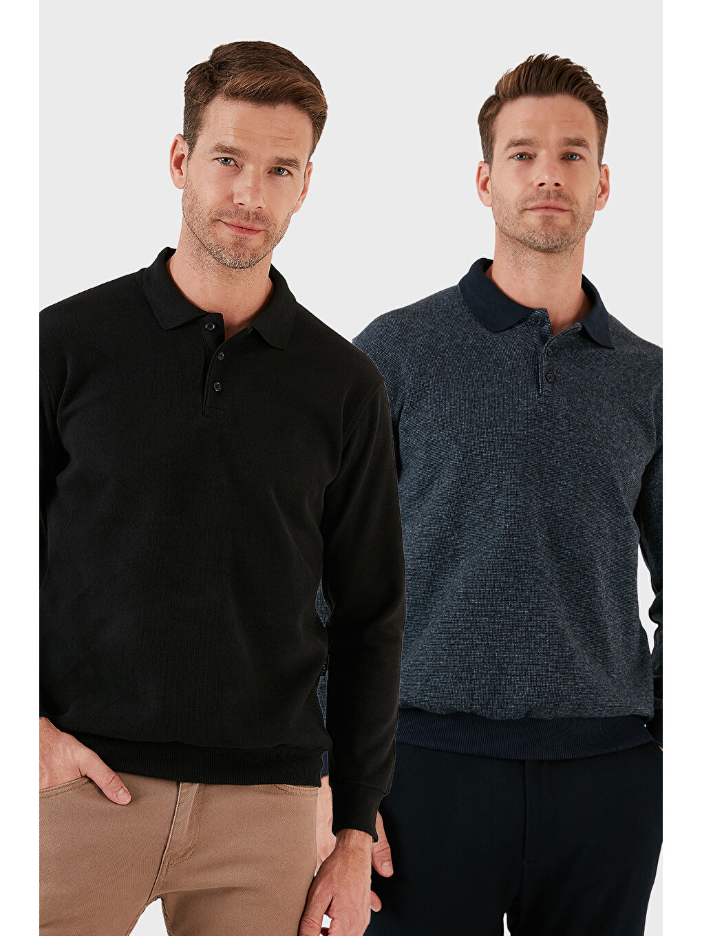 Lacivert Pamuklu Regular Fit Düğmeli 2'li Paket Polo Yaka Kazak 456211S2