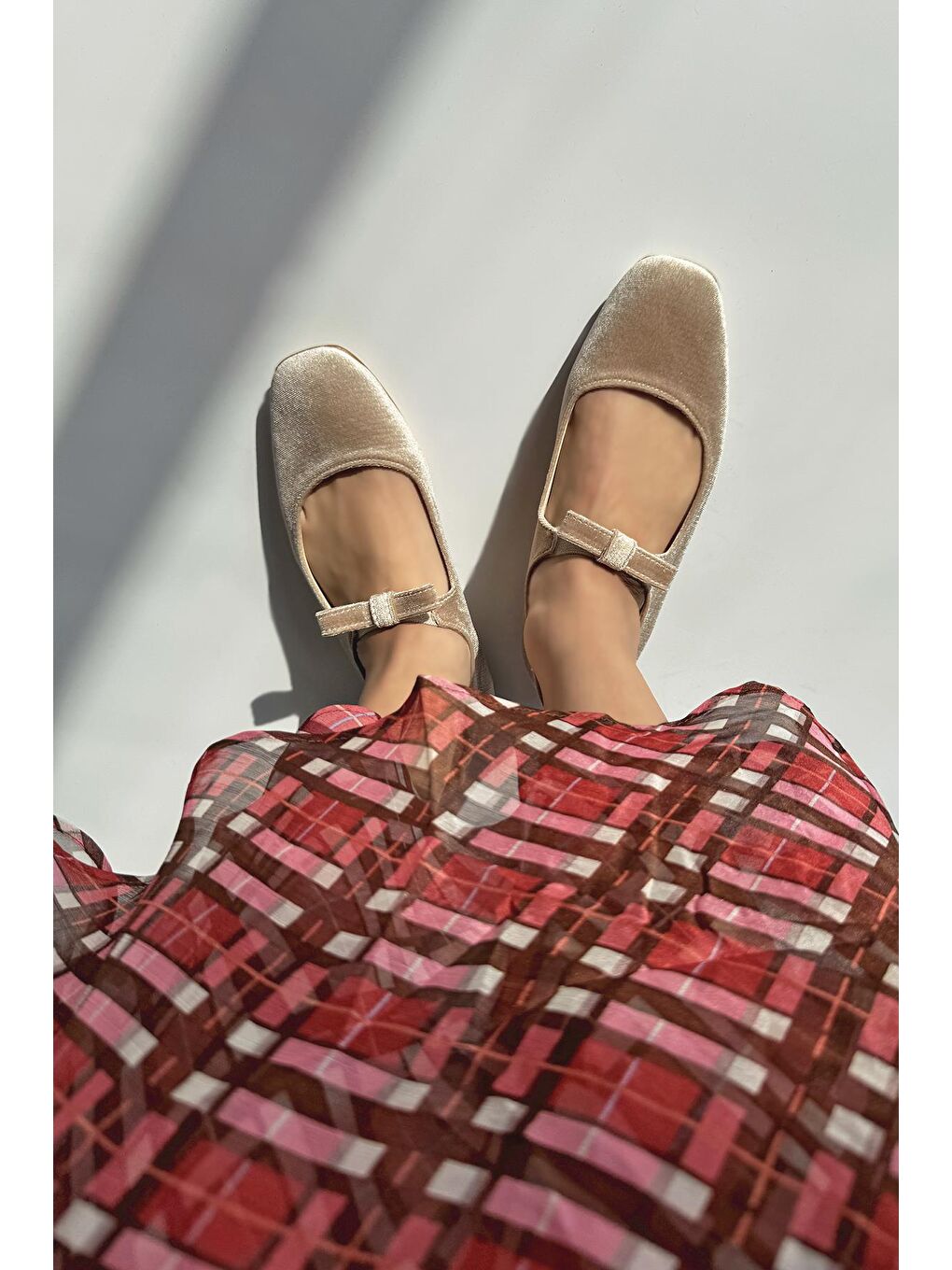 Bej Foden Kadın  Kurdela  Detay  Kadife  Babet Vizon-1