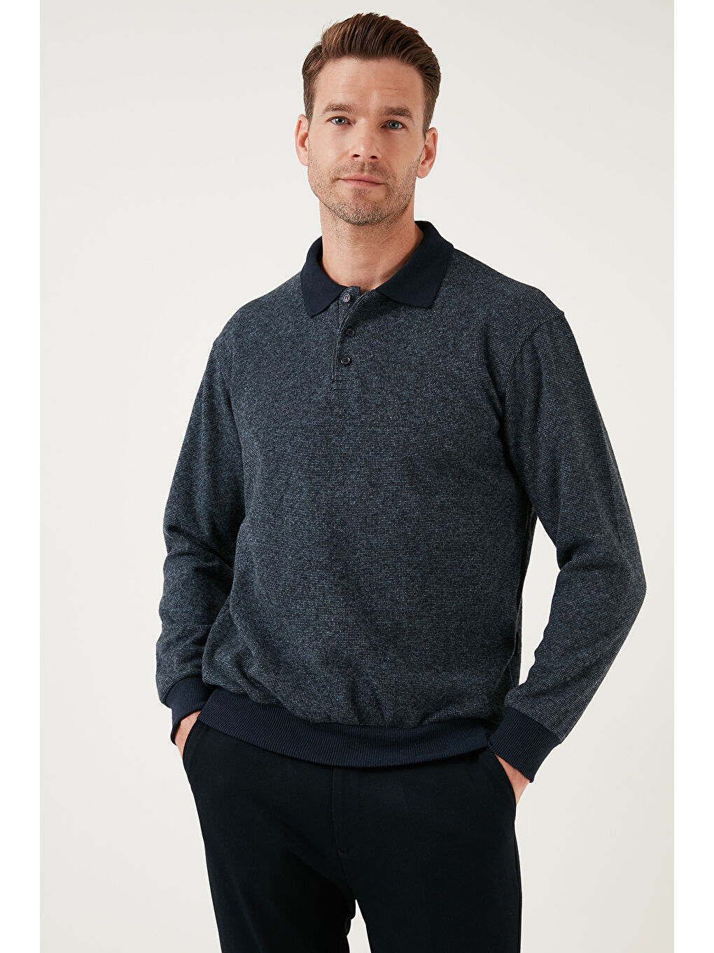 Lacivert Pamuklu Regular Fit Düğmeli 2'li Paket Polo Yaka Kazak 456211S2-1