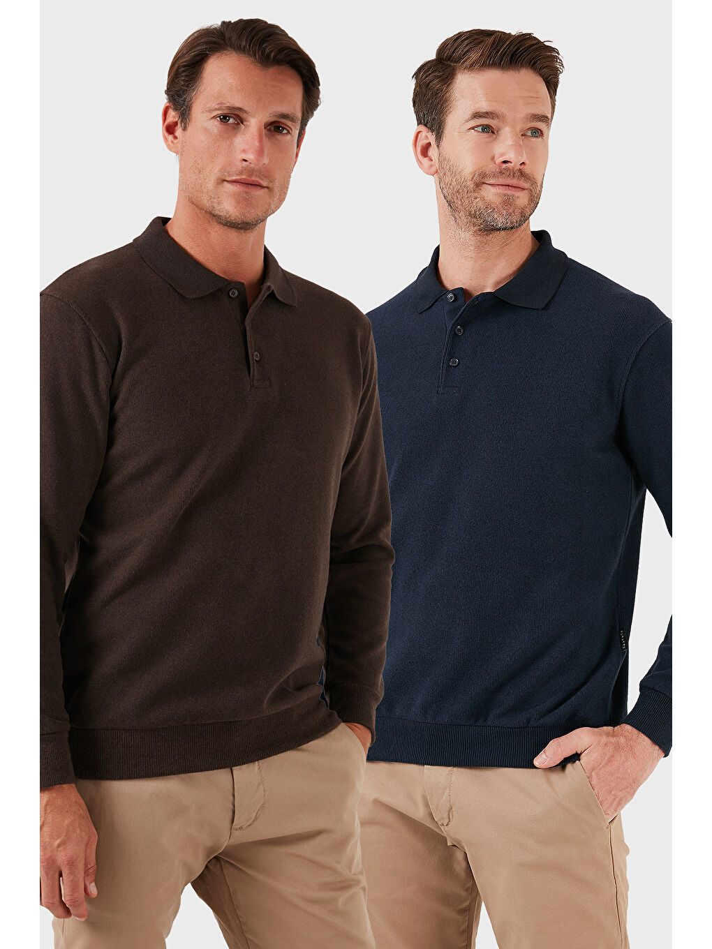 Kahverengi Pamuk Karışımlı Regular Fit 2'li Paket Polo Yaka Büyük Beden Kazak 456223S2