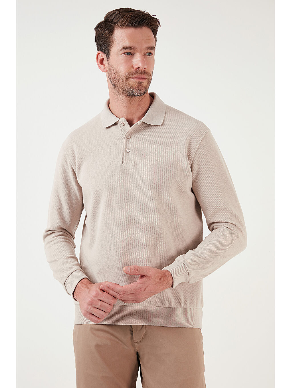 Bej Pamuk Karışımlı Regular Fit 2'li Paket Polo Yaka Kazak 456223S2-1