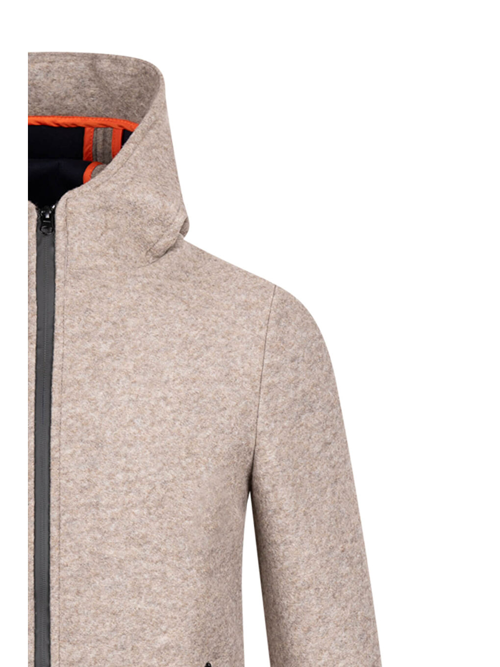 Bej Regular Fit Hakim Yaka Kapüşonlu Yünlü Kaşe Mont-2