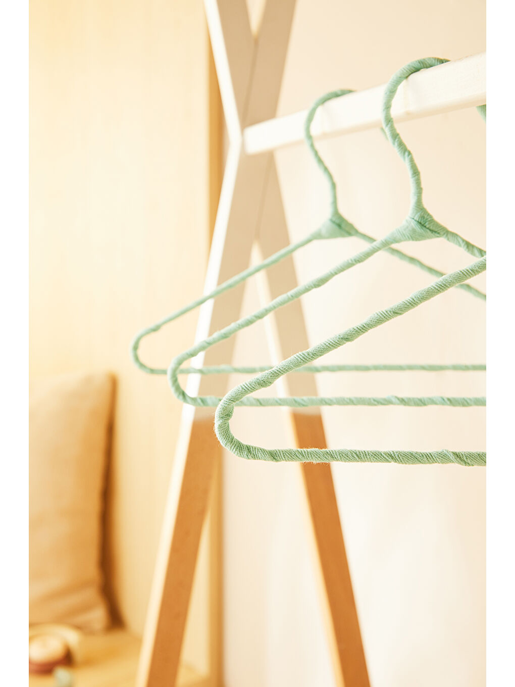 Yeşil 12'li Mint Renk Kumaş Kaplı Metal Bebek Giysi Askısı19.5 x 30 x 0.3 cm-3