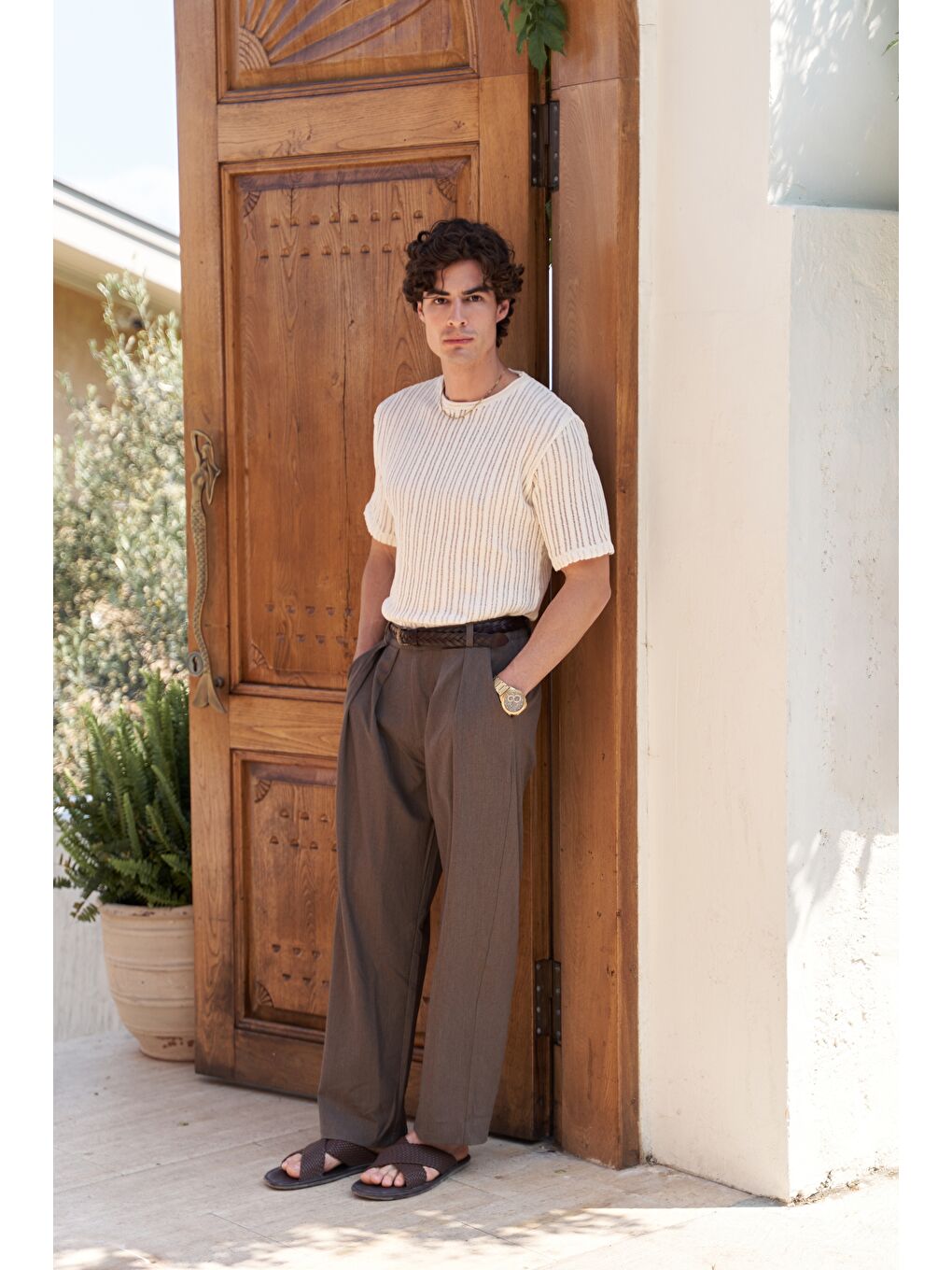 Joseph Erkek Yuvarlak Yaka Ekru Triko T-Shirt-1