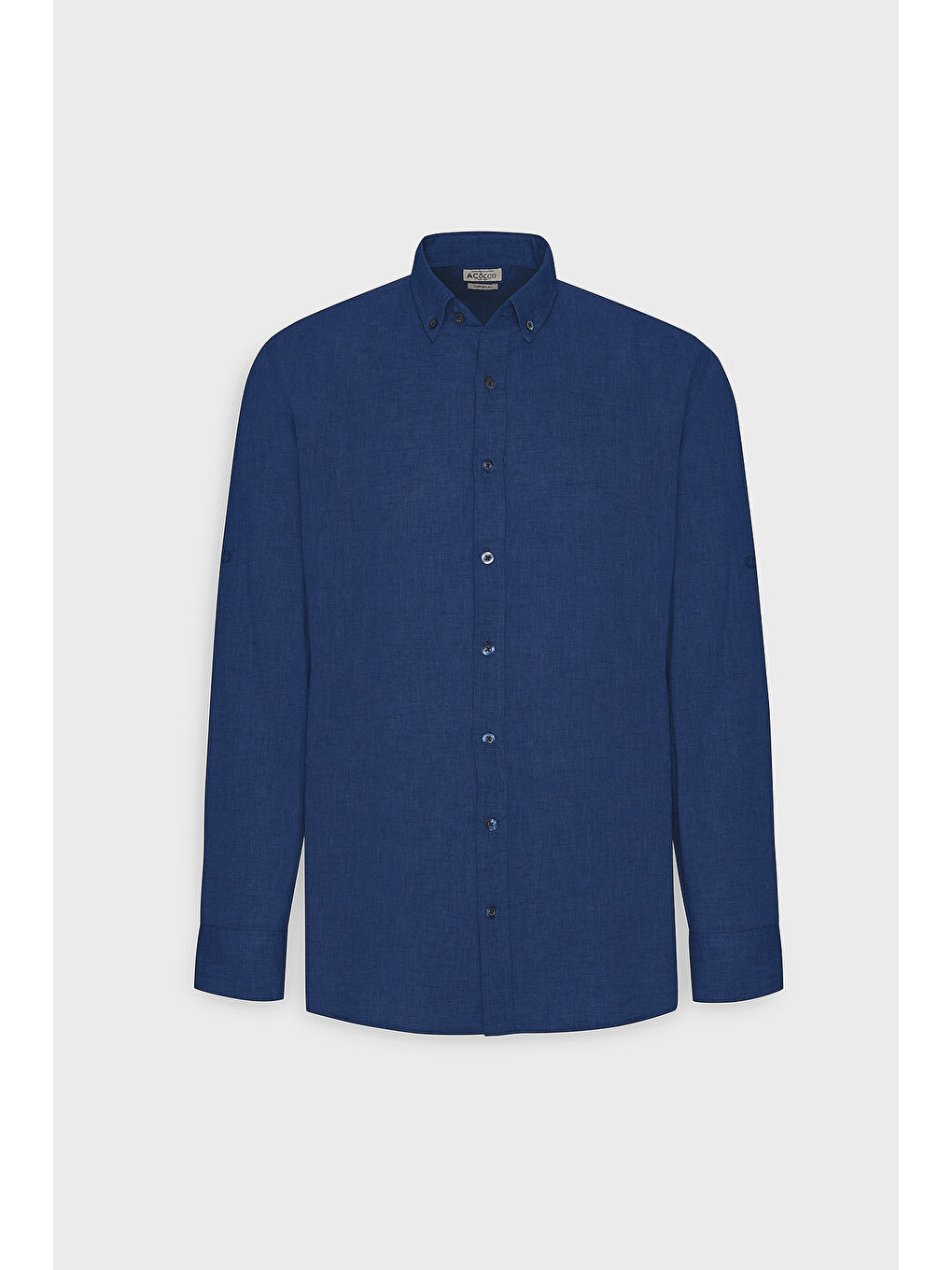 Erkek İndigo Comfort Fit Rahat Kesim Düğmeli Yaka Casual Keten Gömlek-6