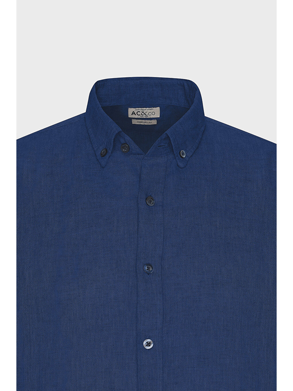 Erkek İndigo Comfort Fit Rahat Kesim Düğmeli Yaka Casual Keten Gömlek-7