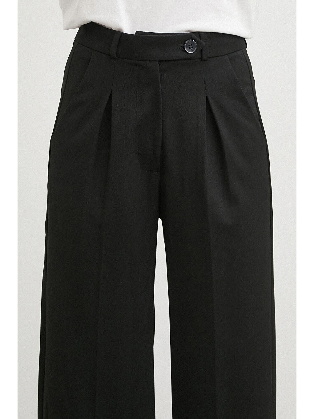 Yüksek Bel Geniş Paça Pantolon Siyah-4