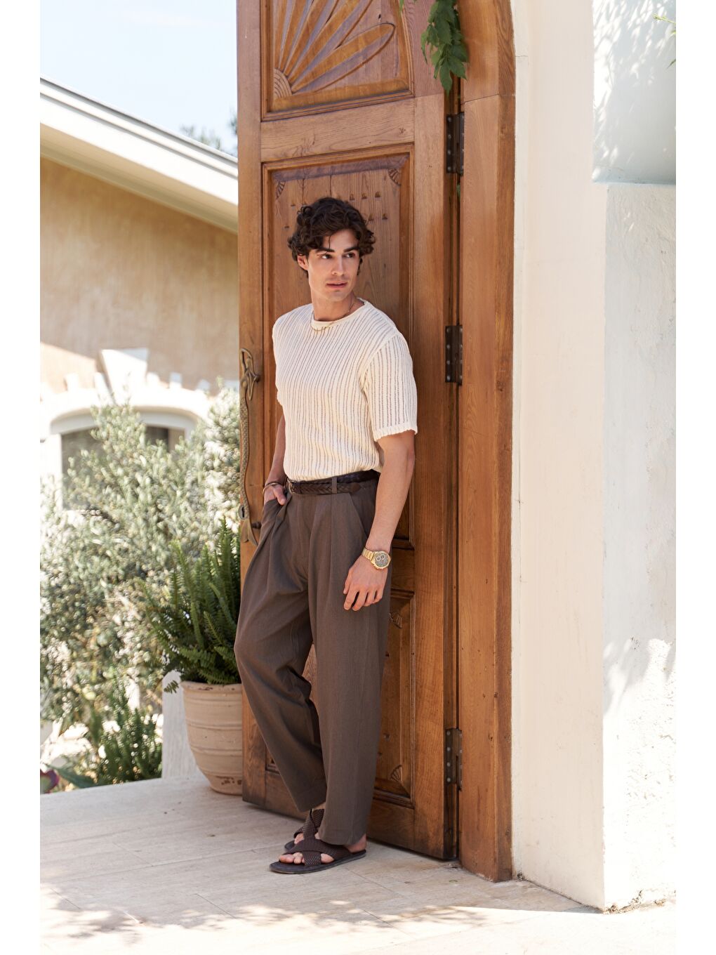 Joseph Erkek Yuvarlak Yaka Ekru Triko T-Shirt-4