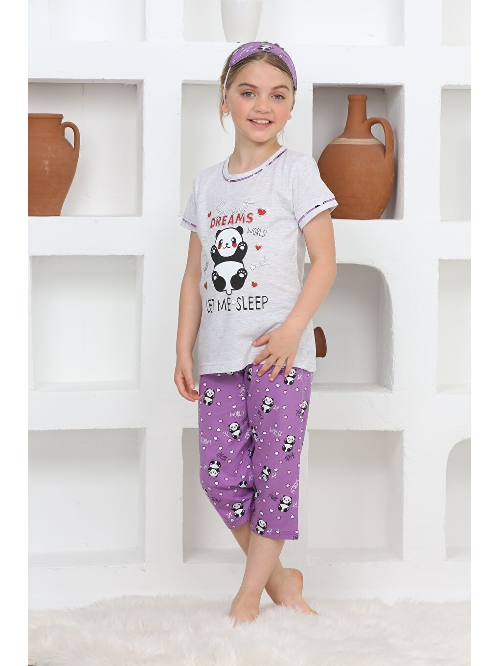 Kapi Kids Gri Kız Çocuk Uyku Bantlı-Kaprili-Pijama Takımı Mnx6112-14 - 1