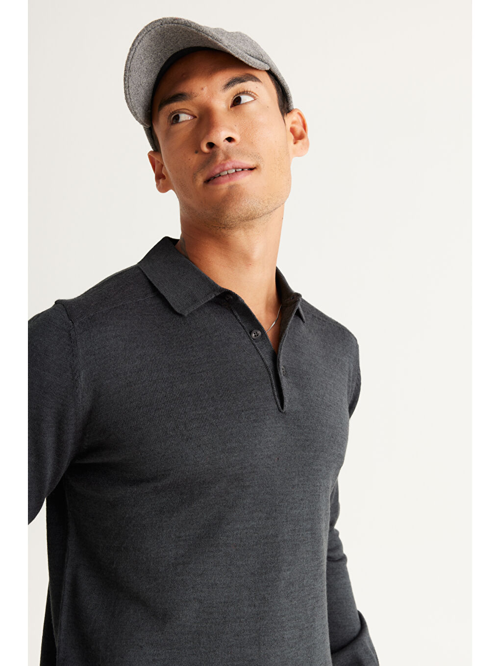 Erkek Antrasit-Melanj Standart Fit Normal Kesim Polo Yaka Triko Kazak-3