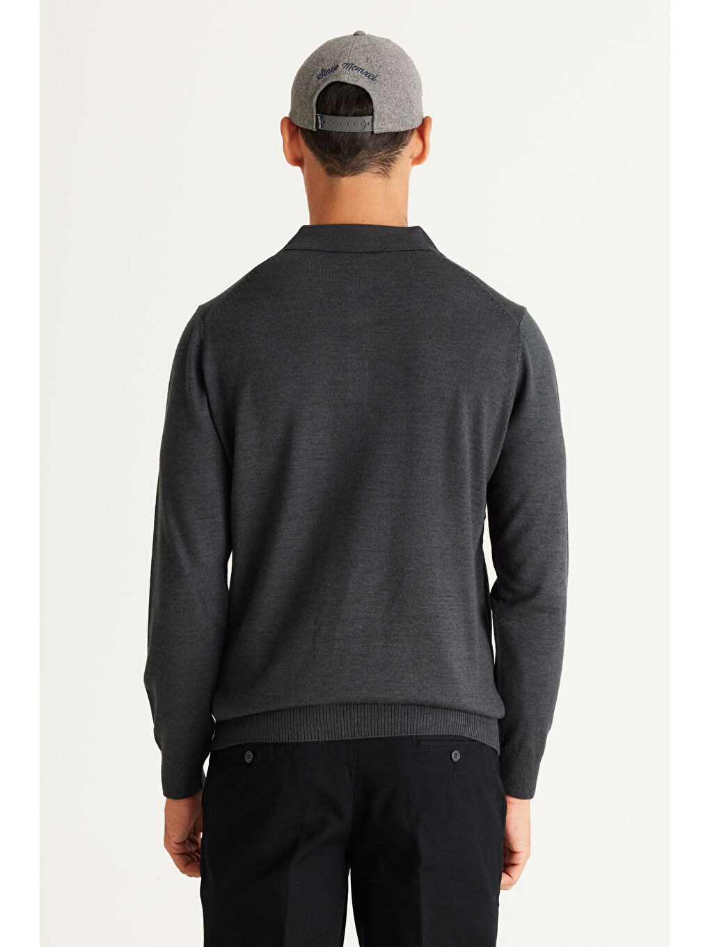 Erkek Antrasit-Melanj Standart Fit Normal Kesim Polo Yaka Triko Kazak-4