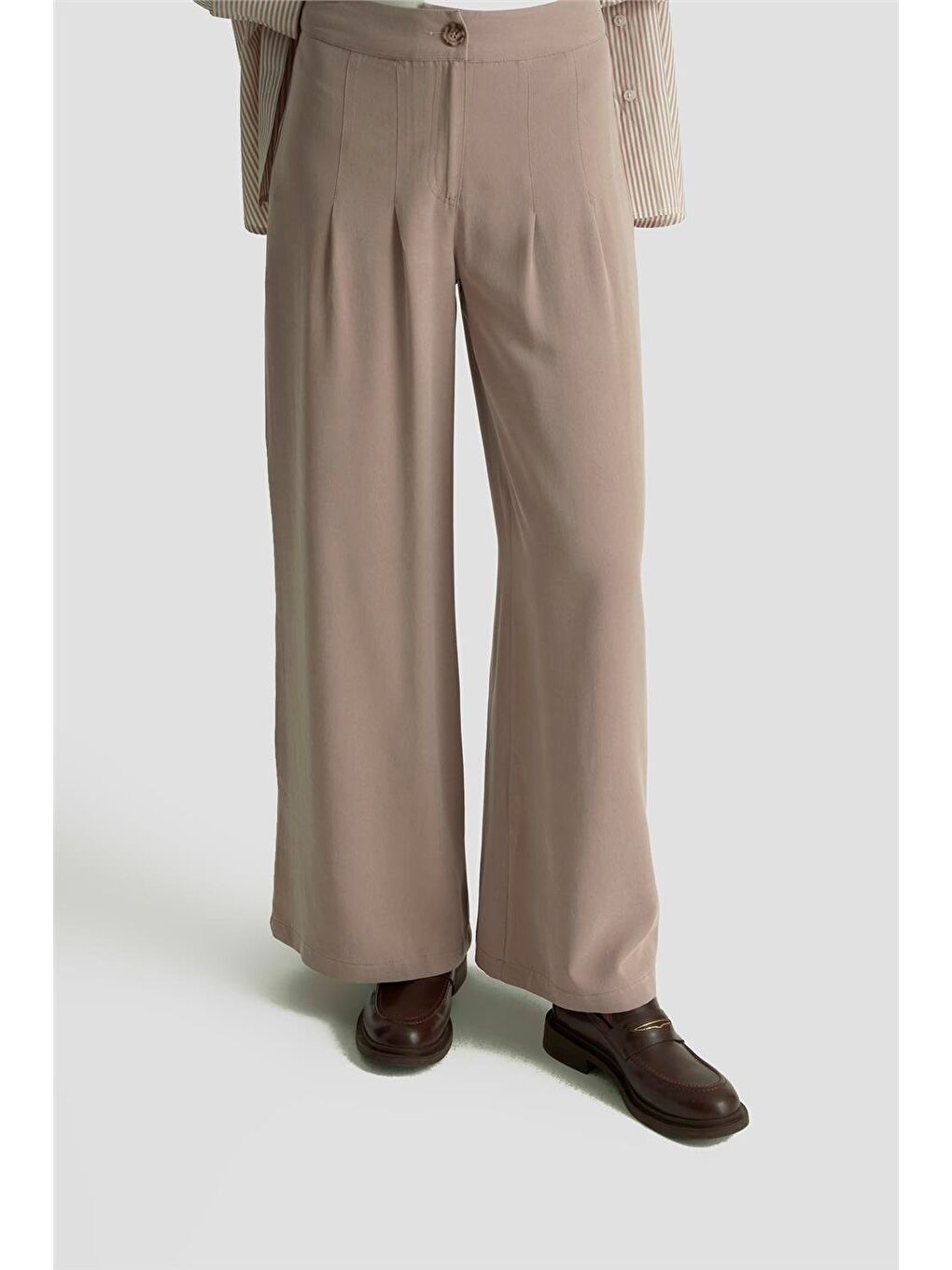 Bej Palazzo Pantolon Vizon-2