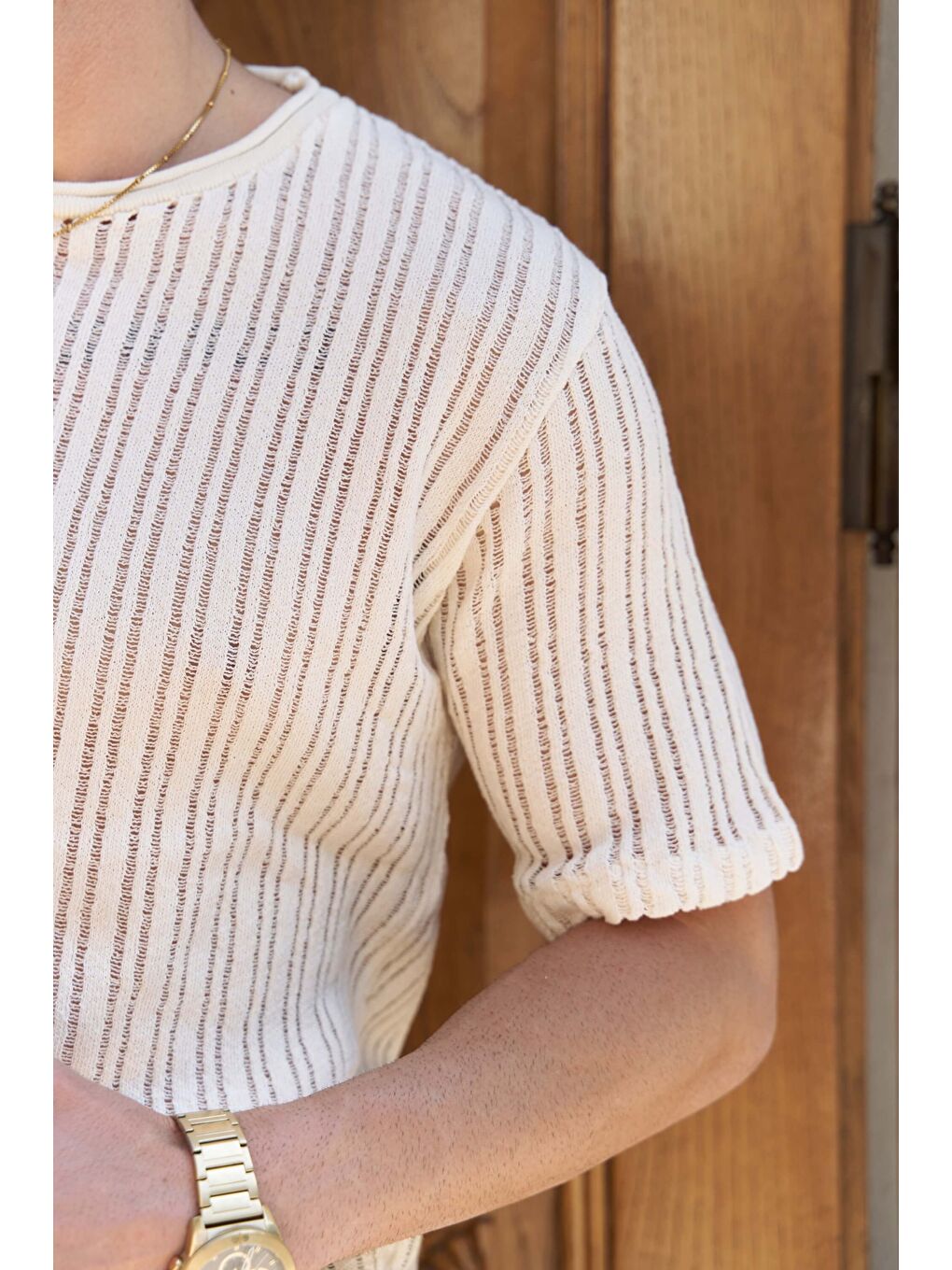 Joseph Erkek Yuvarlak Yaka Ekru Triko T-Shirt-6