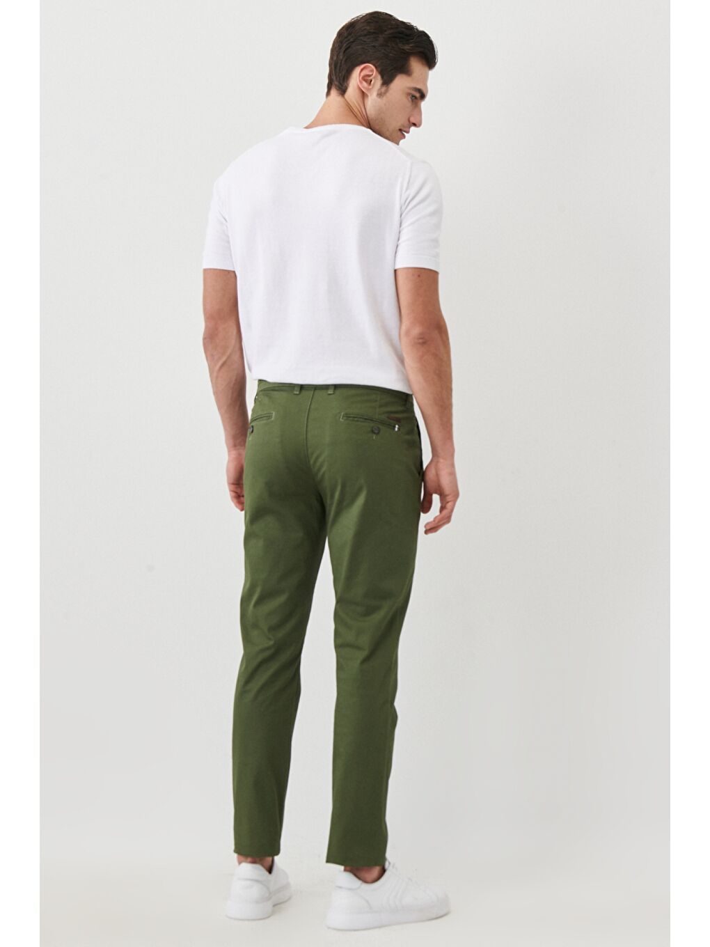 Erkek Haki Slim Fit Armürlü Yan Cepli Pamuklu Chino Pantolon-9