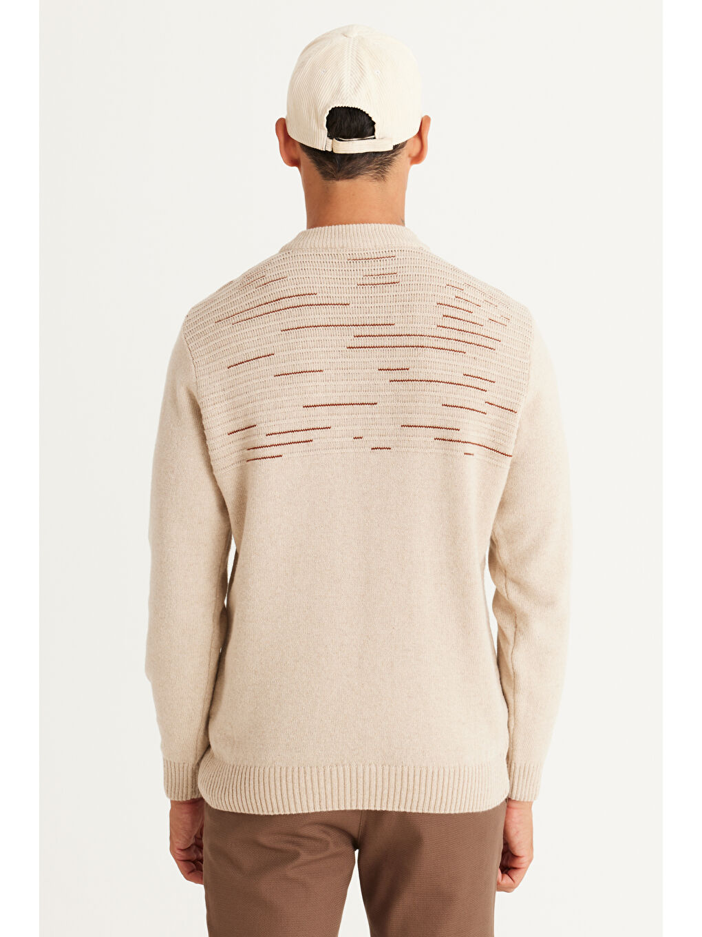 Erkek Bej-Kiremit Standart Fit Normal Kesim Yarım Balıkçı Yaka Triko Kazak-4