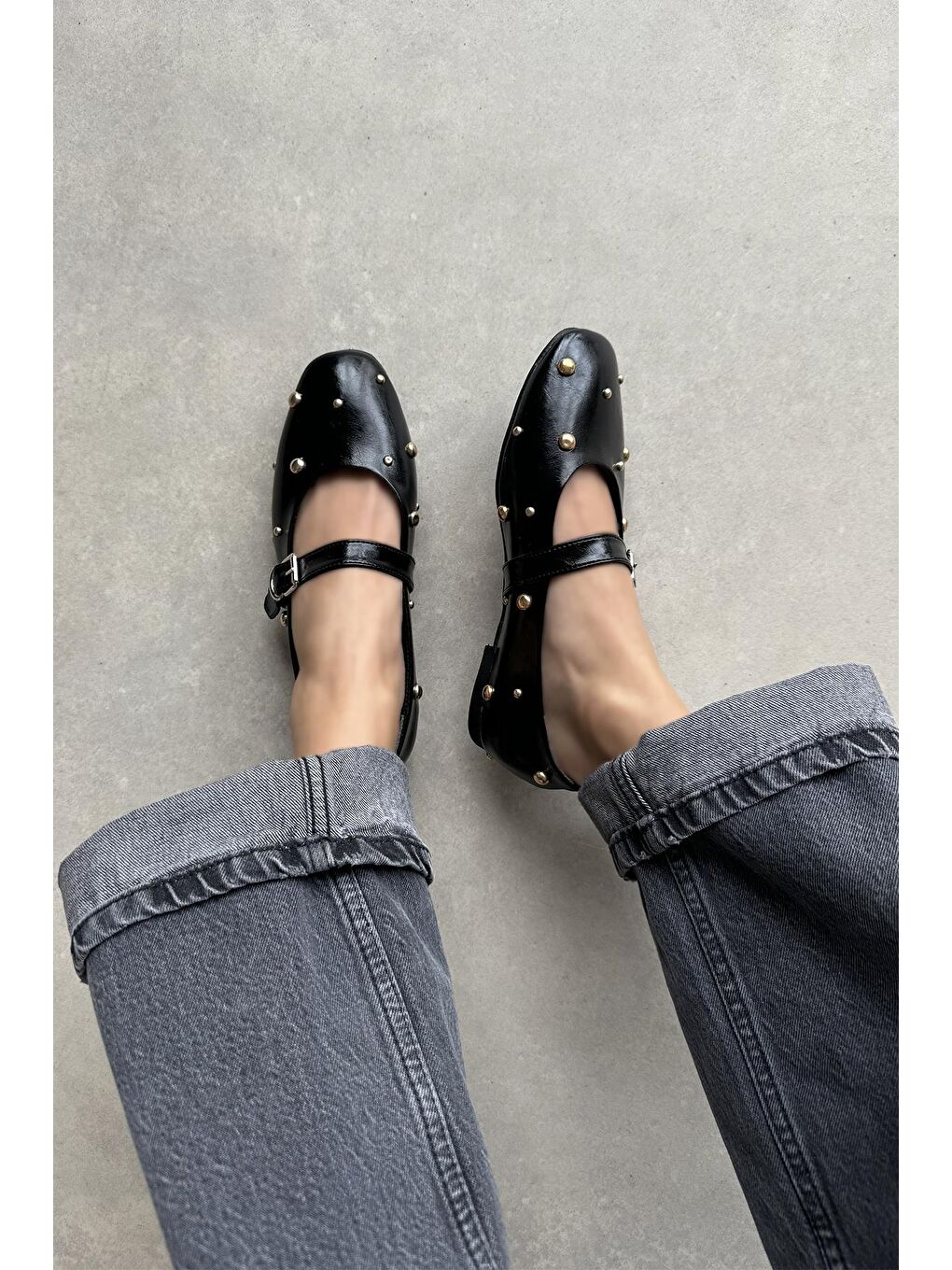 Daphne Kadın Drop Detay Kırışık Deri Babet Siyah