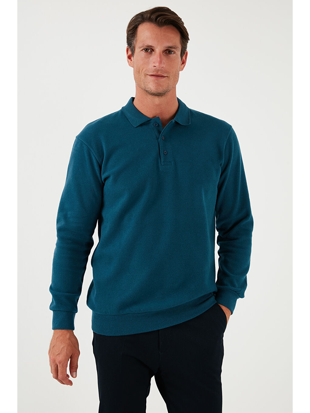 Mor Pamuk Karışımlı Regular Fit 2'li Paket Polo Yaka Kazak 456223S2-2