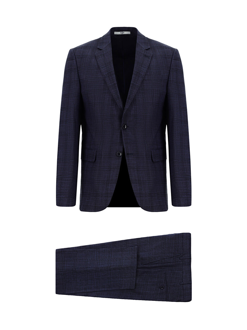 Lacivert Slim Fit Dar Kesim Klasik Ekose Takım Elbise