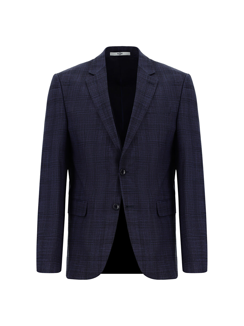 Lacivert Slim Fit Dar Kesim Klasik Ekose Takım Elbise-1