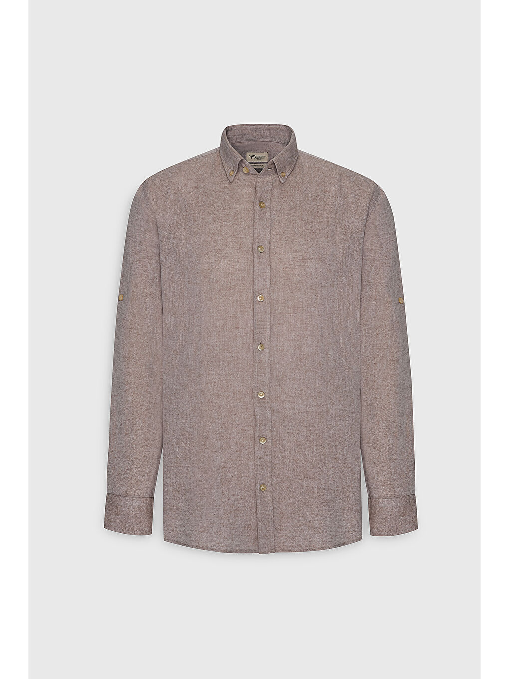 Erkek Kahverengi Comfort Fit Rahat Kesim Düğmeli Yaka Casual Keten Gömlek-6