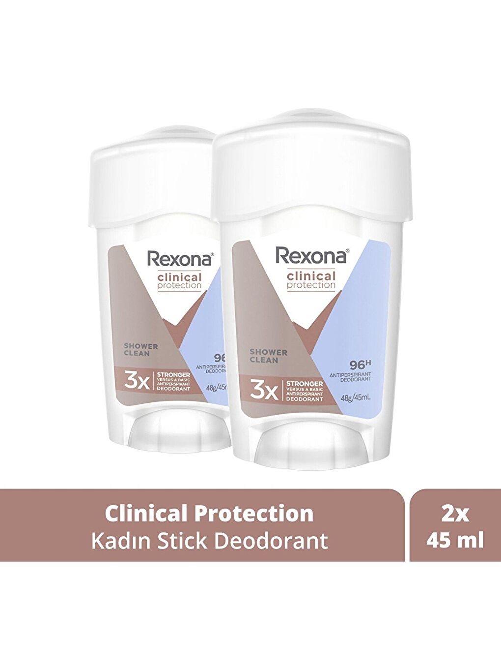 Rexona Renksiz Clinical Protection Kadın Stick Deodorant Shower 45 ml x 2 Adet