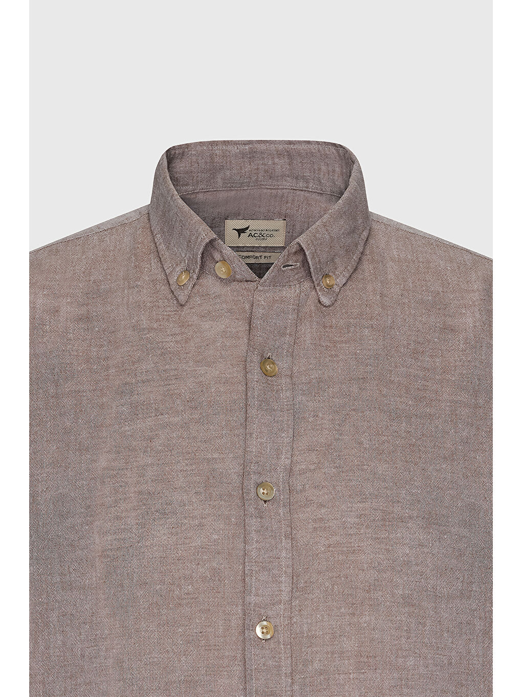 Erkek Kahverengi Comfort Fit Rahat Kesim Düğmeli Yaka Casual Keten Gömlek-7