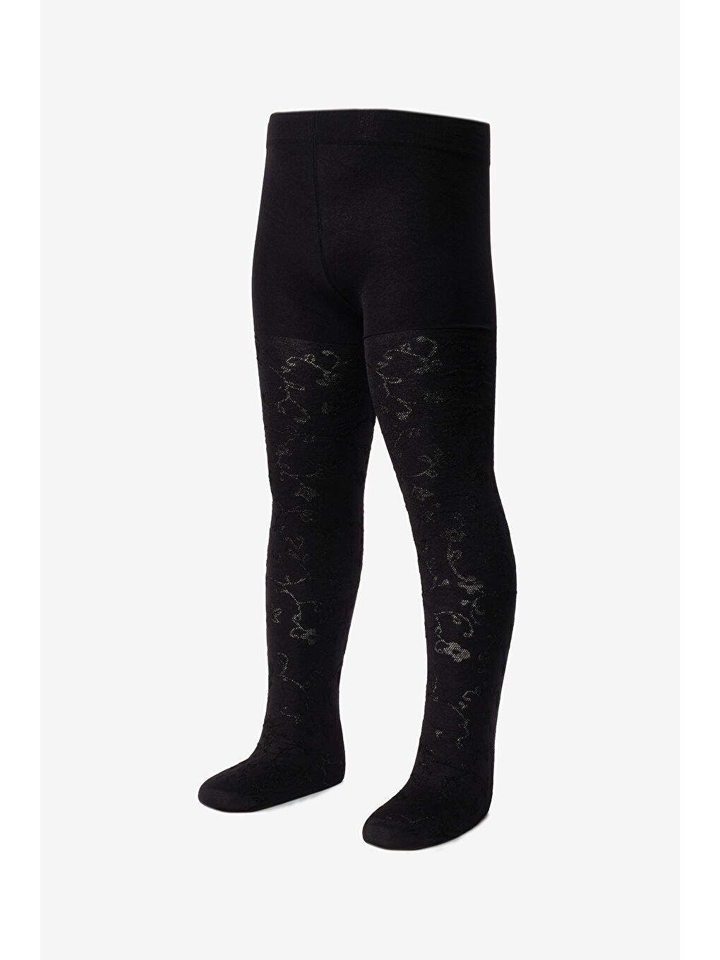 Siyah Çiçek Desenli Kız Çocuk Külotlu Çorap