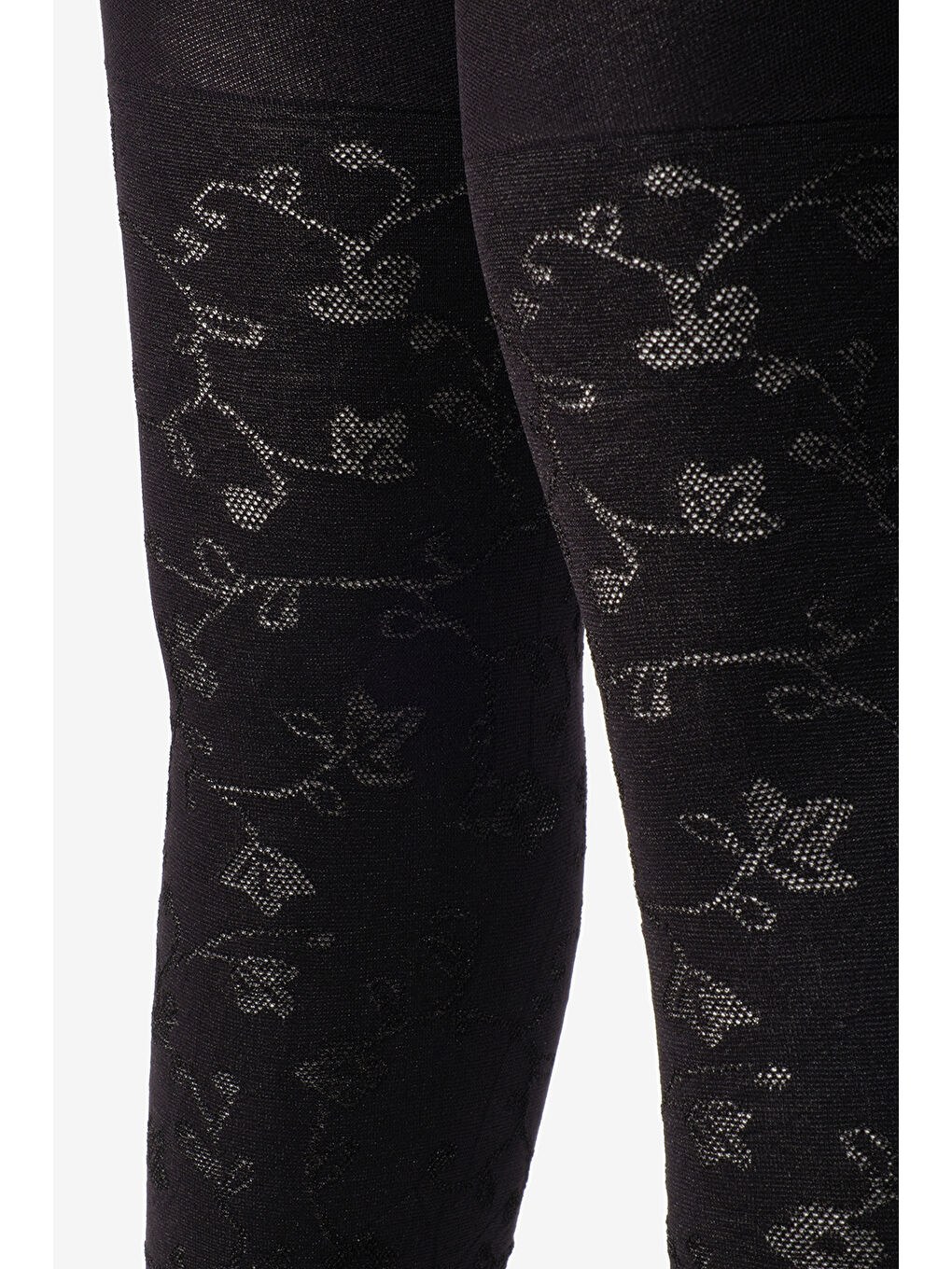 Siyah Çiçek Desenli Kız Çocuk Külotlu Çorap-1