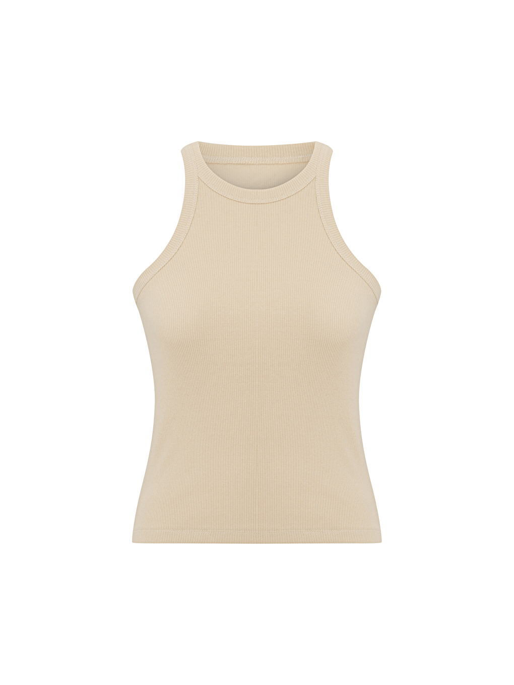 Düz Renk Fitilli Halter Yaka Atlet -Bej