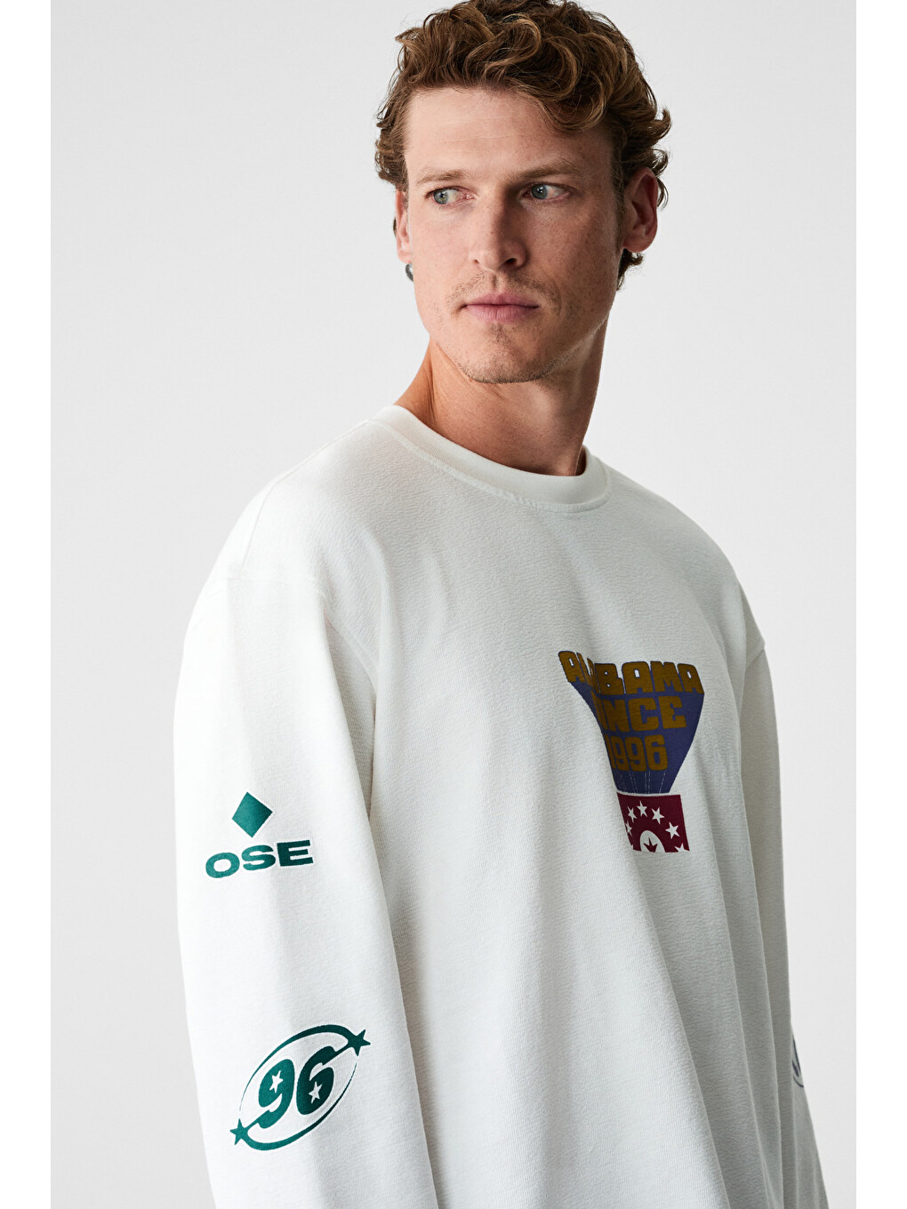 Erkek %100 Organik Pamuklu Bisiklet Yakalı Uzun Kollu Beyaz T-shirt-5
