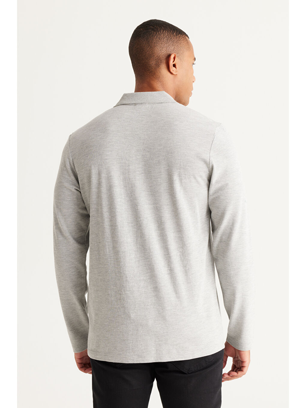 Erkek Gri Melanj Standart Fit Normal Kesim %100 Pamuk Polo Yaka Tişört-4