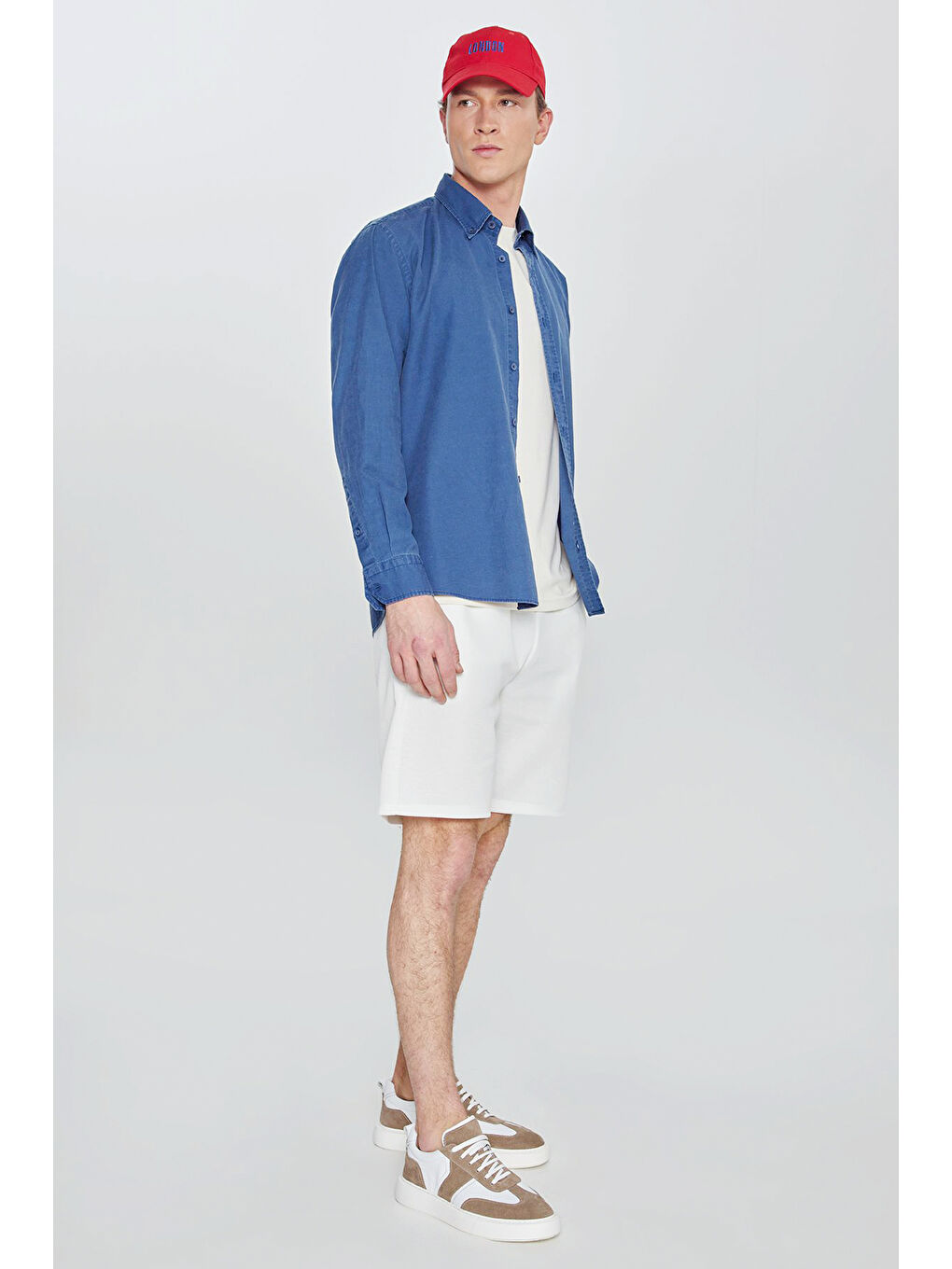 Erkek Beyaz Pamuklu Normal Kesim Beli Bağlamalı Yan Cepli Örme Şort-2