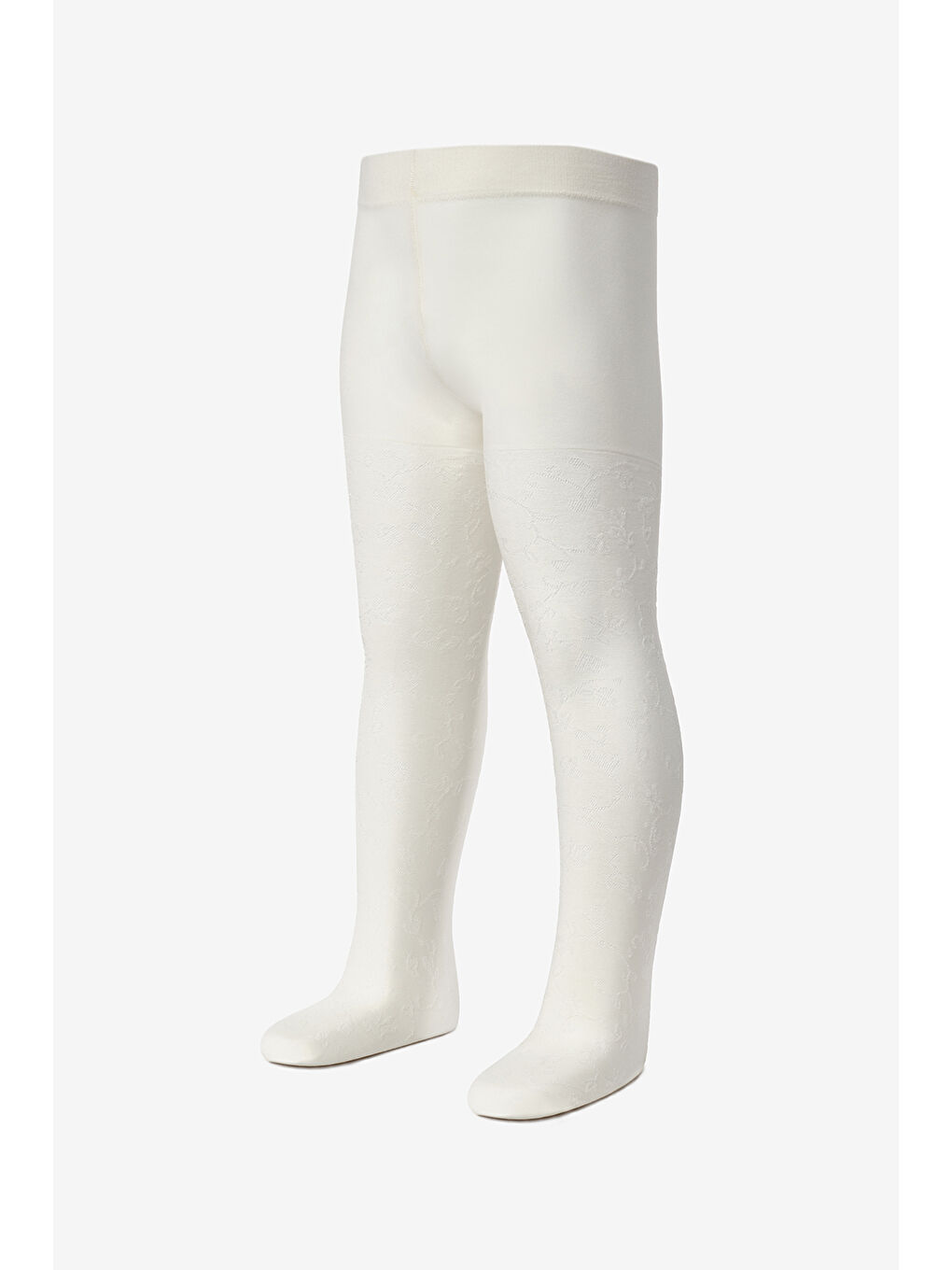 Ekru Çiçek Desenli Kız Çocuk Külotlu Çorap