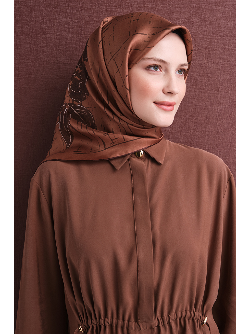 Kahverengi Saf İpek Twill Eşarp 9617d 31-1