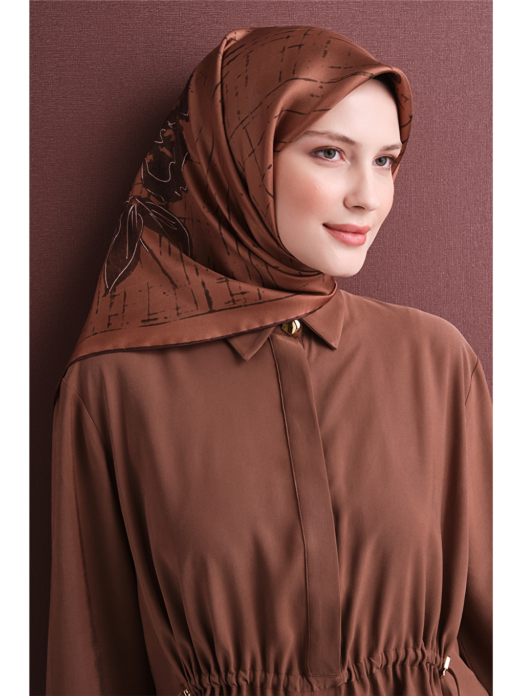Kahverengi Saf İpek Twill Eşarp 9617d 31-2