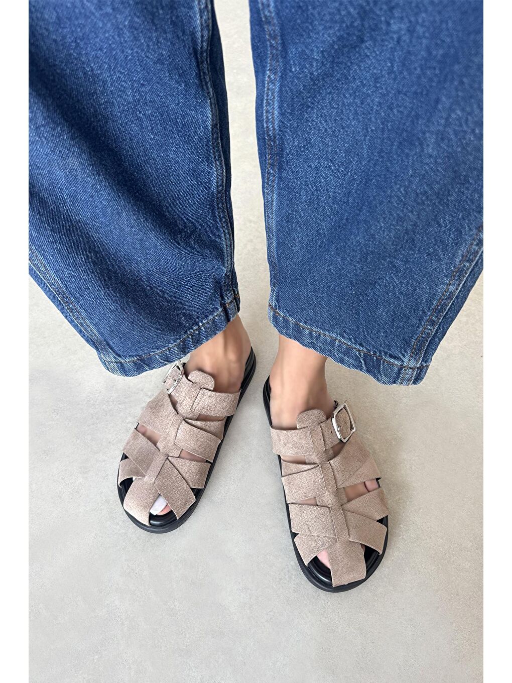 Bej Mora Kadın Günlük Konfor Süet Terlik Vizon