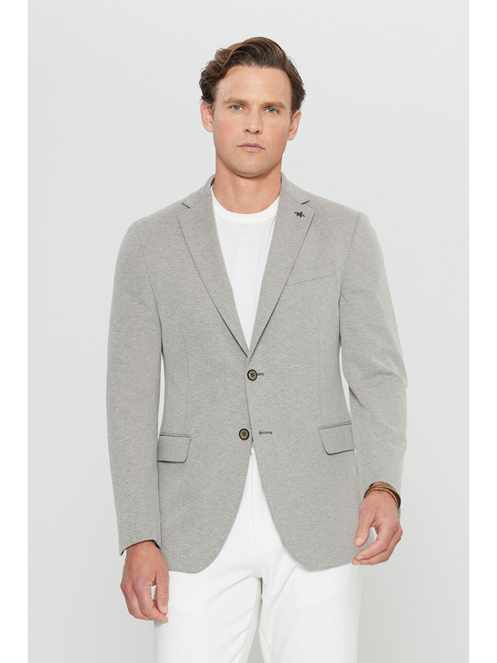Erkek Haki 360 Her Yöne Esneyen Pamuklu Slim Fit Dar Kesim Armürlü Blazer Ceket