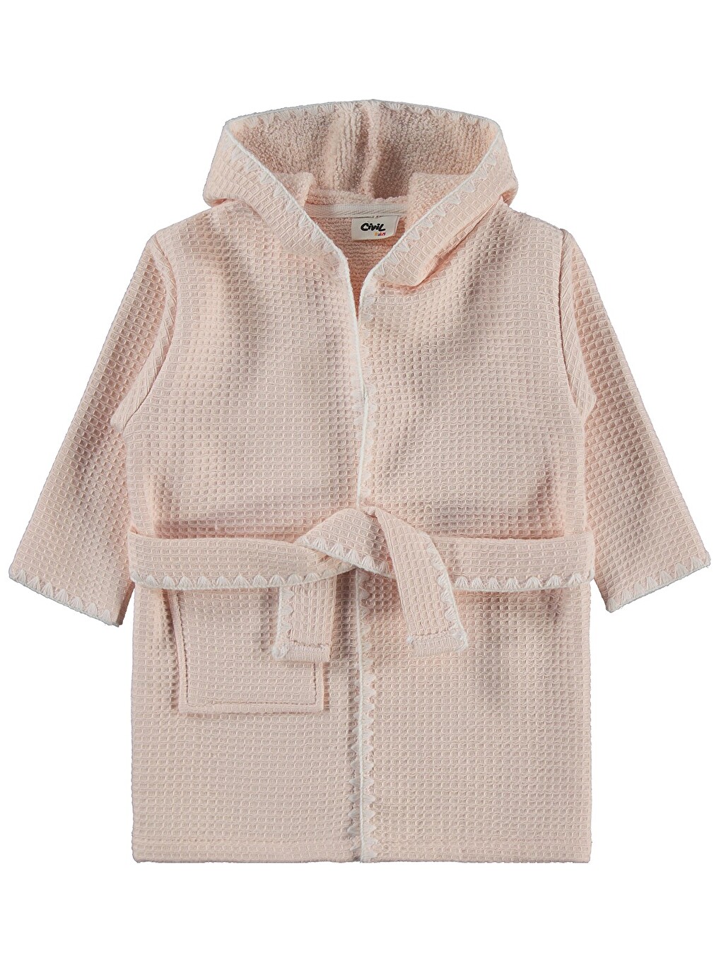 Pembe Baby Kapüşonlu Cepli Bornoz - Pudra-2