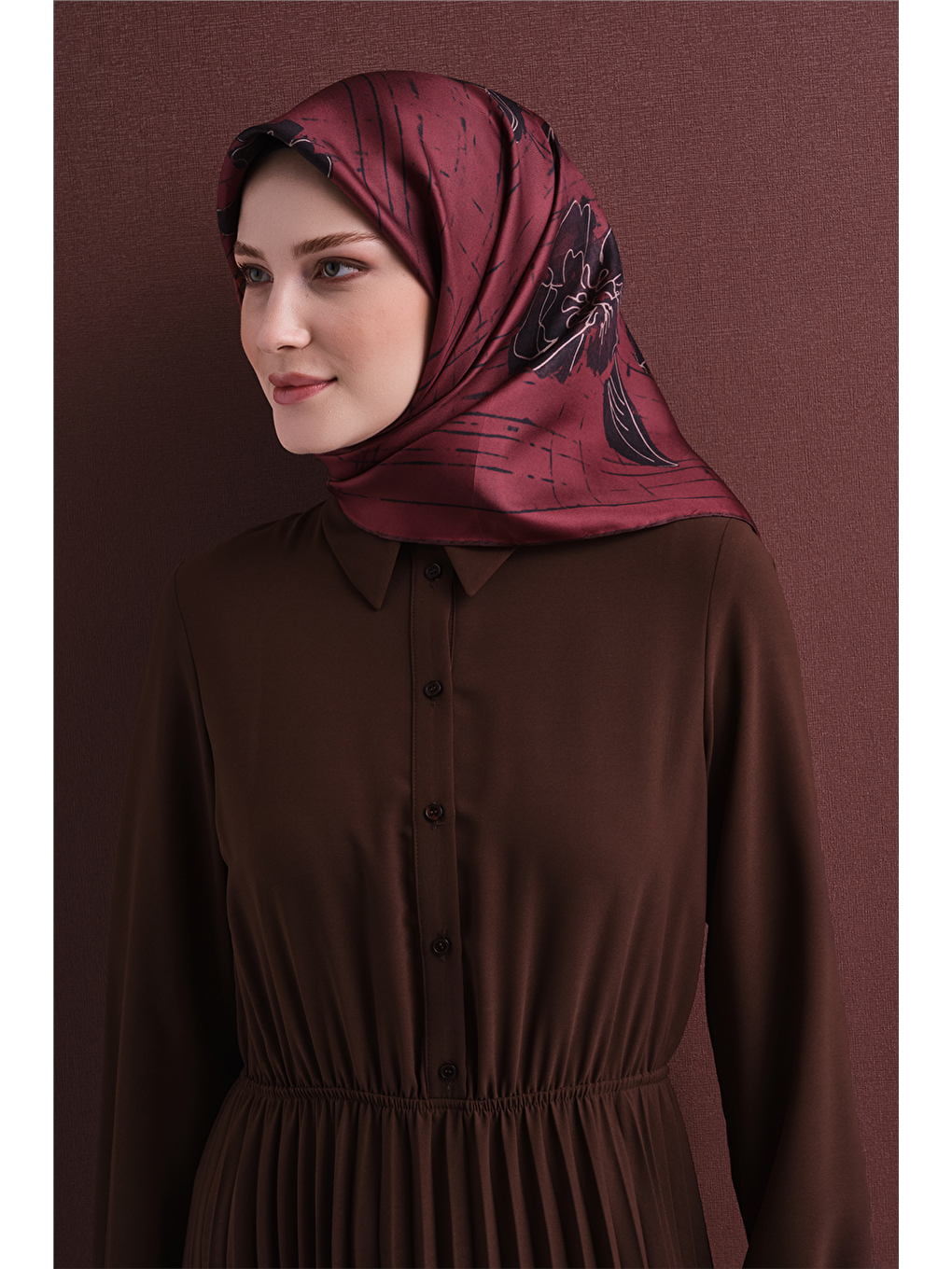 Bordo Saf İpek Twill Eşarp 9617d 81-2