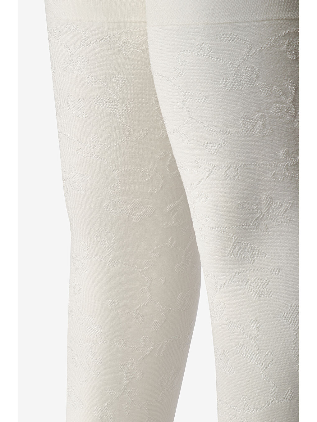 Ekru Çiçek Desenli Kız Çocuk Külotlu Çorap-1