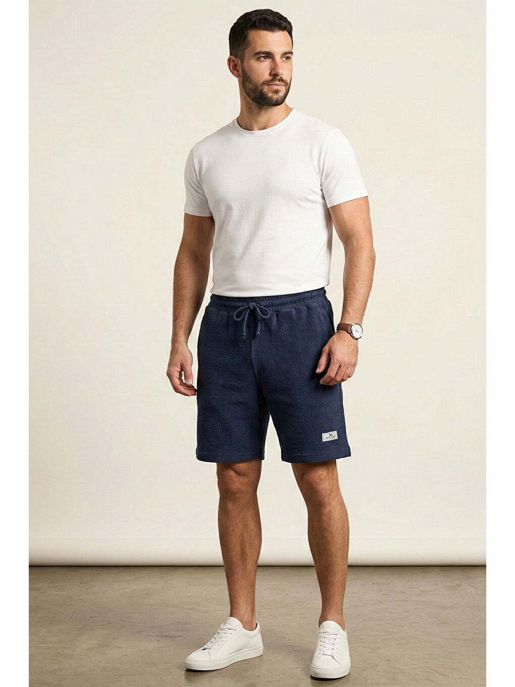 Erkek Beli Lastikli Cep Detay Şort 2177 Lacivert-1