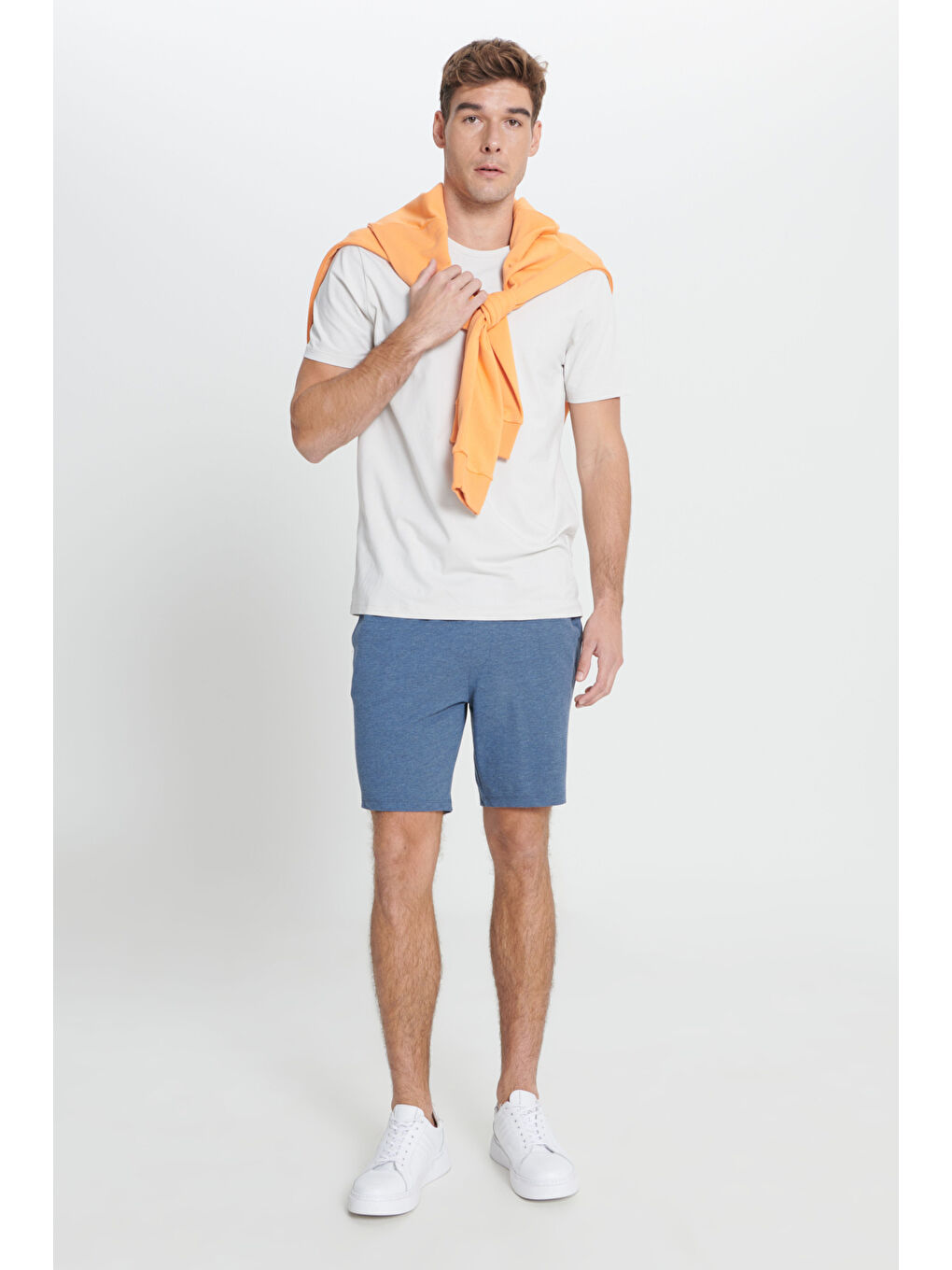 Erkek İndigo Melanj Standart Fit Normal Kesim Pamuklu Rahat Örme Şort-2