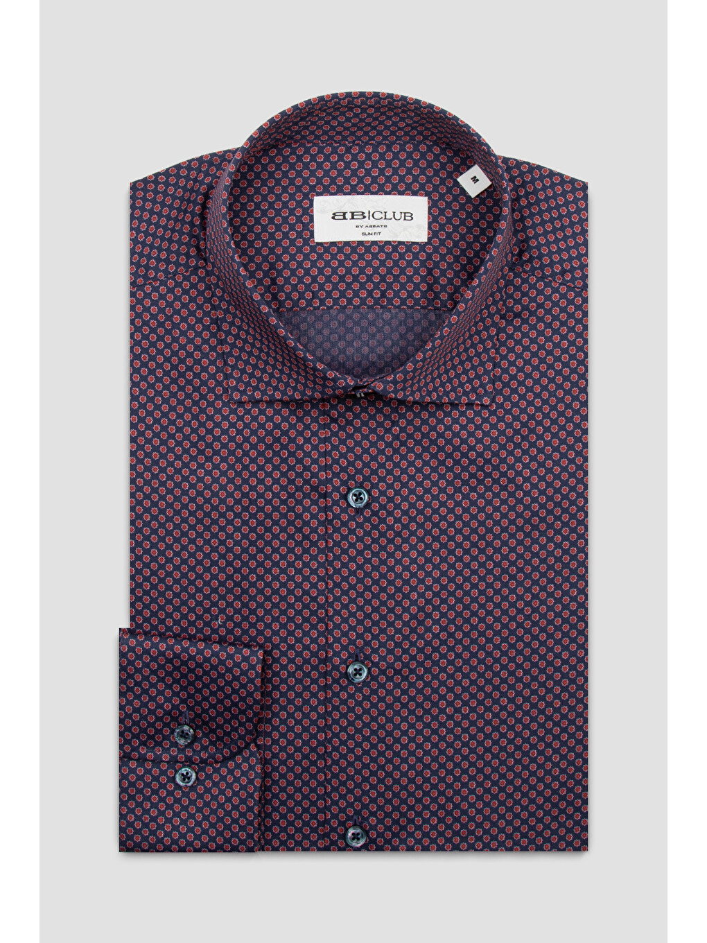 Oscar Poplin Pamuklu Slim Fit Lacivert Klasik Yaka Erkek Baskılı Gömlek