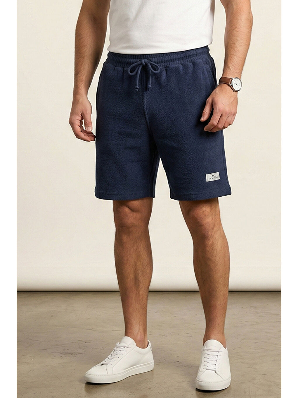 Erkek Beli Lastikli Cep Detay Şort 2177 Lacivert-2