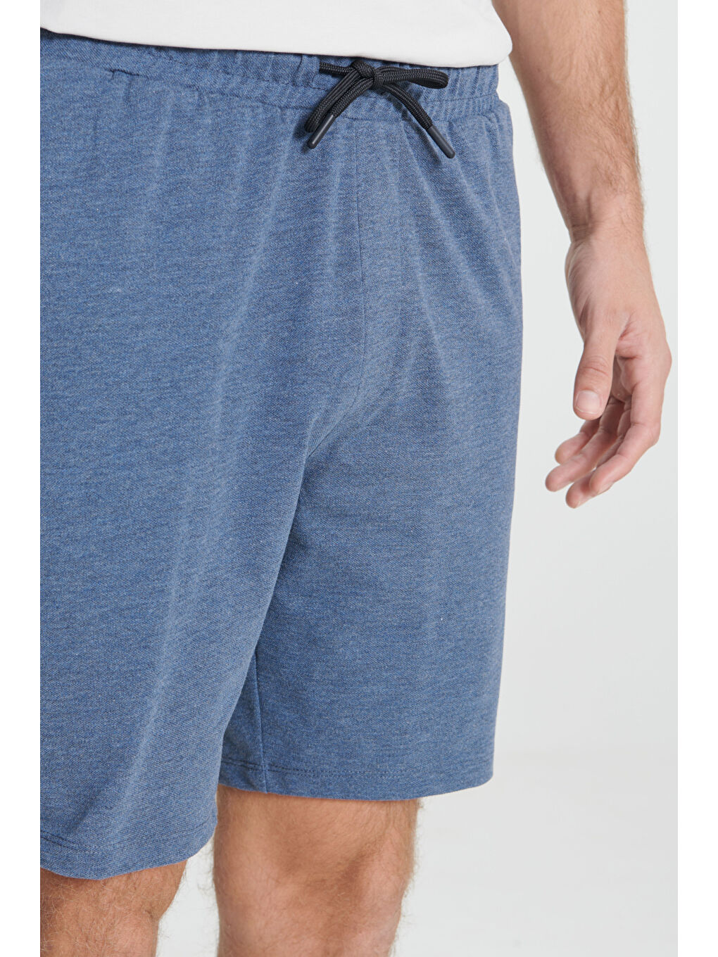Erkek İndigo Melanj Standart Fit Normal Kesim Pamuklu Rahat Örme Şort-4