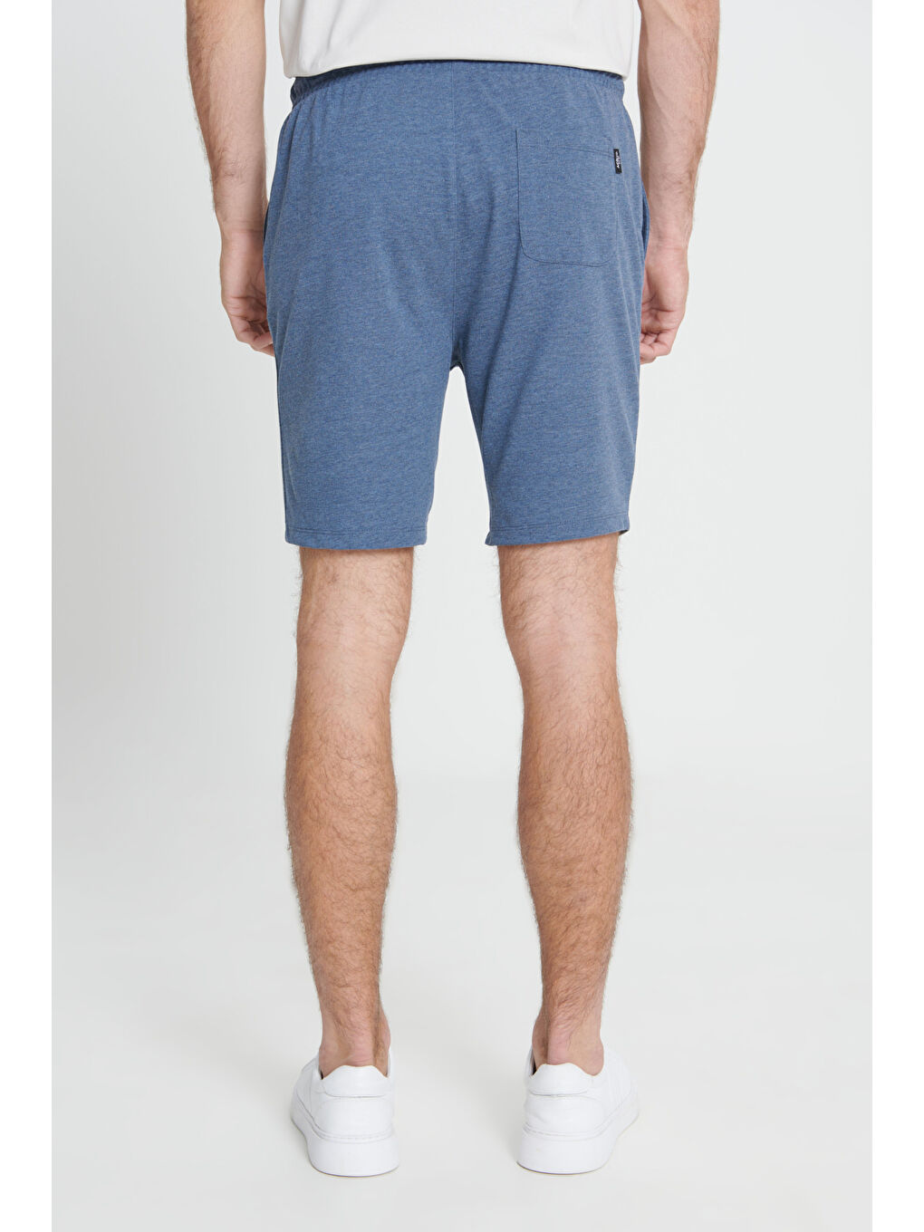 Erkek İndigo Melanj Standart Fit Normal Kesim Pamuklu Rahat Örme Şort-5