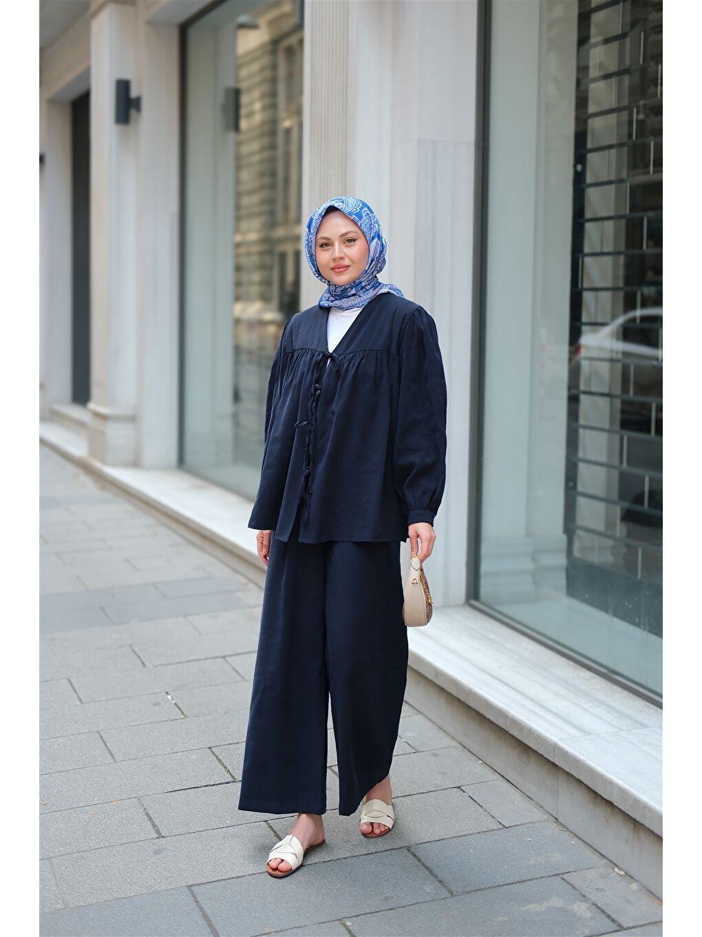 Locco Moda Kadın Önden Bağlamalı Cupra Takım Lacivert - 3