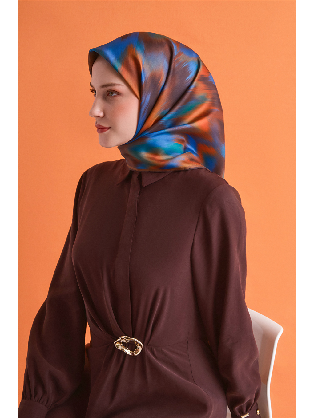 Kahverengi Saf İpek Twill Eşarp 9605d 56